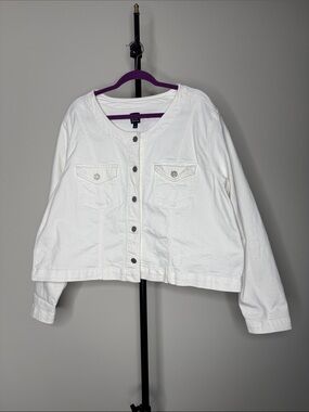 GAP Collarless Denim Crop Jacket Business Casual Cottagecore Coastal Size XXL